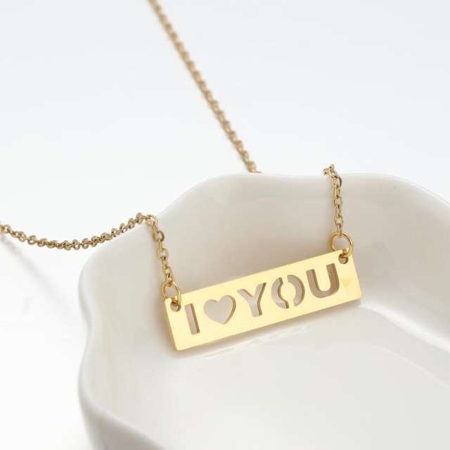 Personality hollow out letter car sweet stainless steel necklace