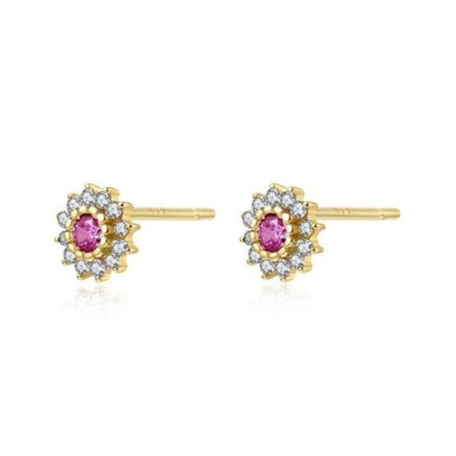 Hot sale ruby cubic zircon copper 925 needle cartilage earrings