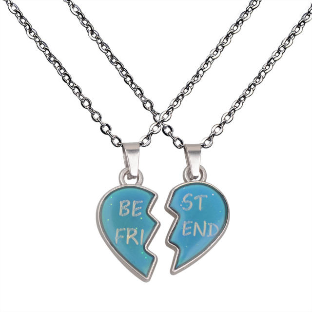 Best friends matching color changing heart stainless steel chain necklace