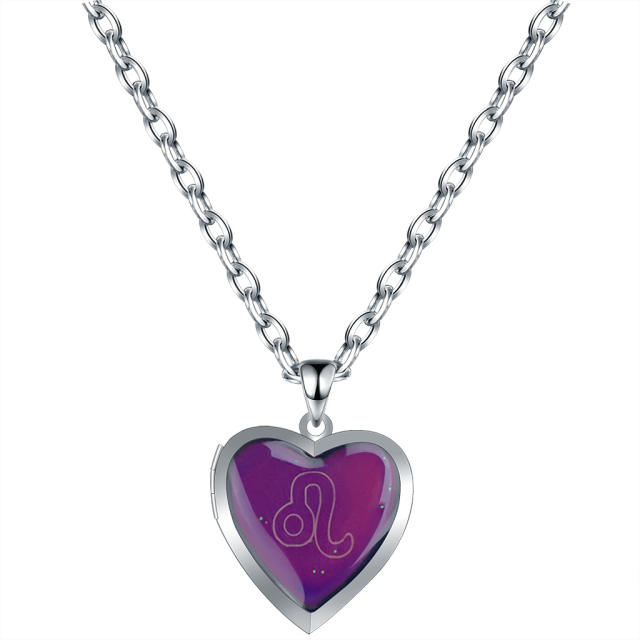 Personality color changing zodiac stainless steel chain necklace