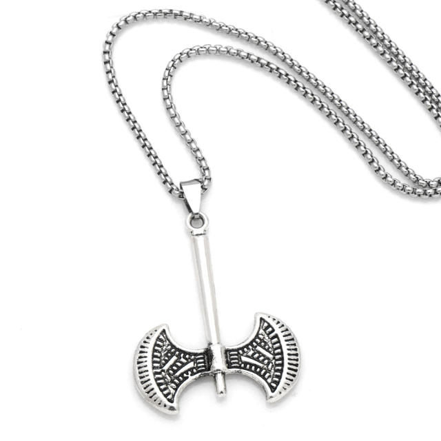 Hiphop alloy axe pendant stainless steel chain necklace for men