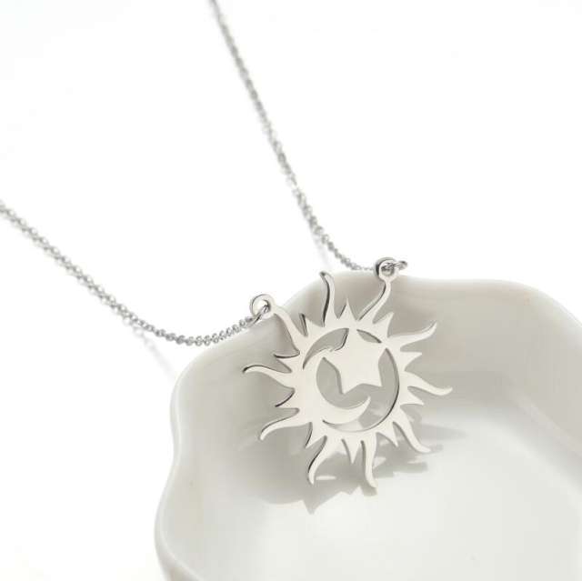 Dainty summer sun moon hollow out stainless steel necklace