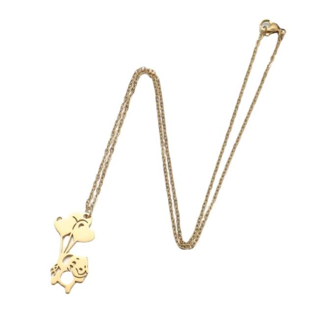 Cute cartoon animal pendant hollow out stainless steel necklace