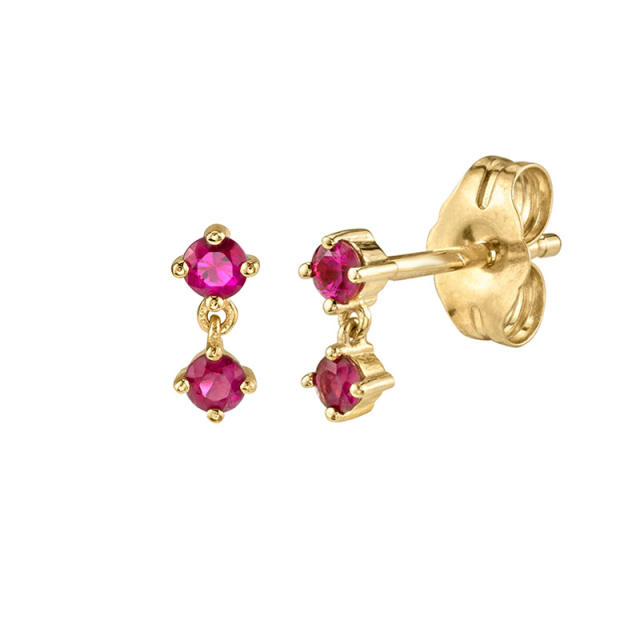 Hot sale ruby cubic zircon copper 925 needle cartilage earrings