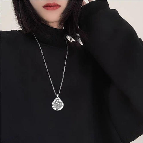 Hiphop diamond round piece alloy pendant stainless steel chain necklace