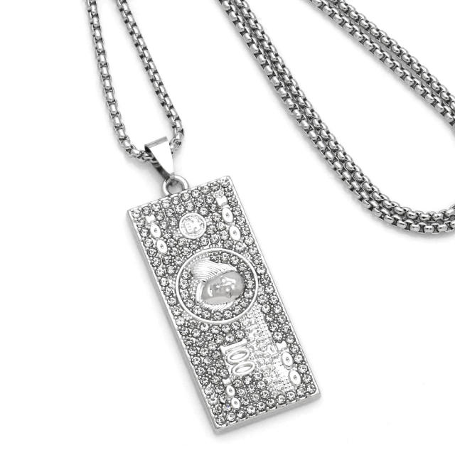 HIPHOP diamond cash alloy pendant stainless steel chain necklace for men