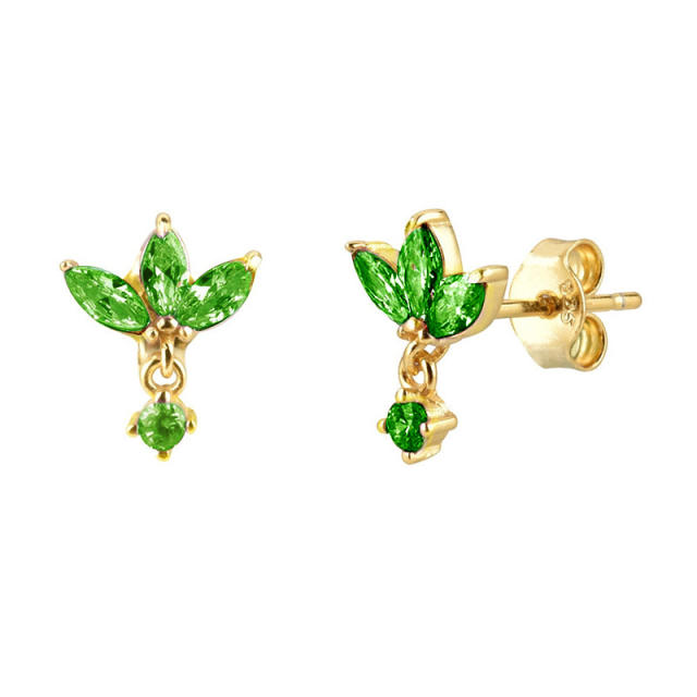 Elegant emerald cubic zircon 925 needle cartilage earrings