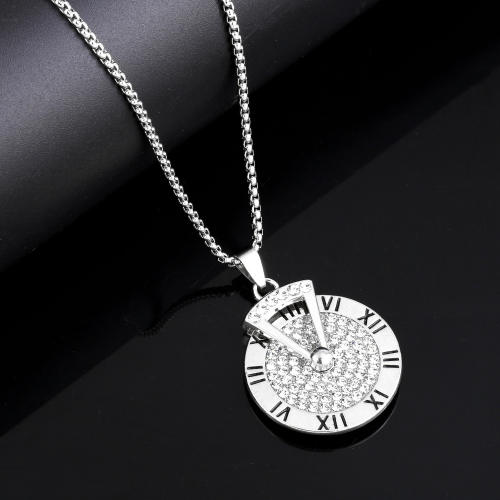 Hiphop diamond round piece alloy pendant stainless steel chain necklace