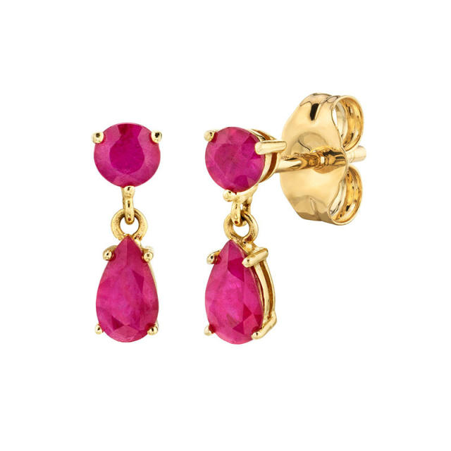 Hot sale ruby cubic zircon copper 925 needle cartilage earrings