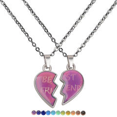 Best friends matching color changing heart stainless steel chain necklace