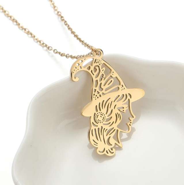 Korean fashion dainty hollow out plant stainless steel necklace