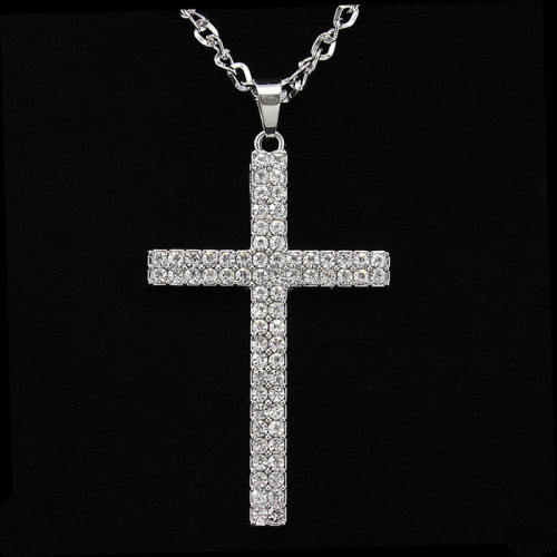 Hiphop diamond cross alloy pendant stainless steel chain necklace for men