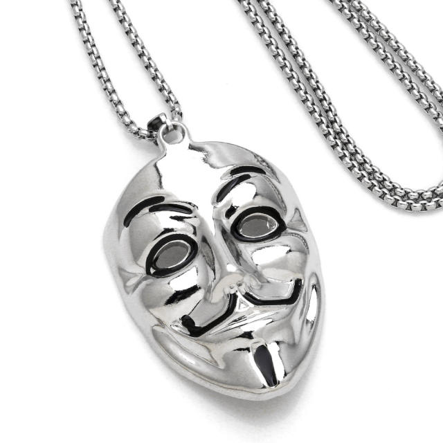 Hiphop silver color mask alloy pendant stainless steel chain necklace for men