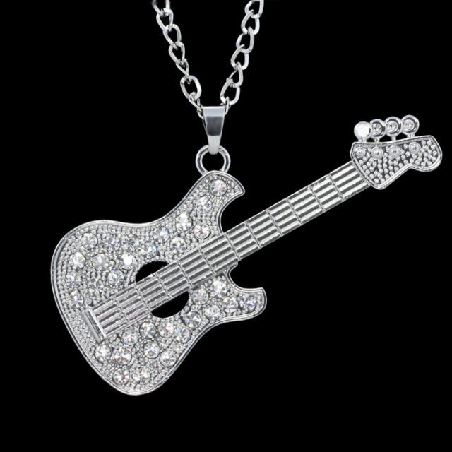 Hiphop diamond guitar alloy pendant stainless steel chain necklace for men