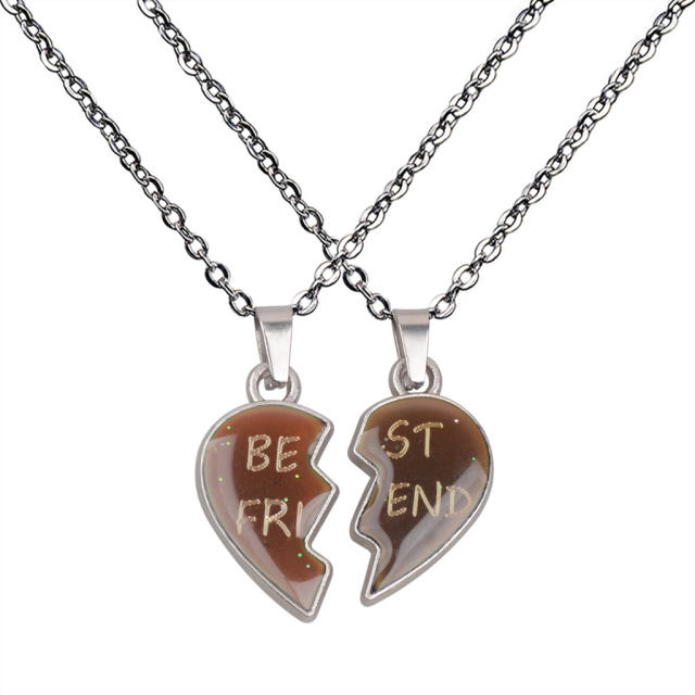 Best friends matching color changing heart stainless steel chain necklace