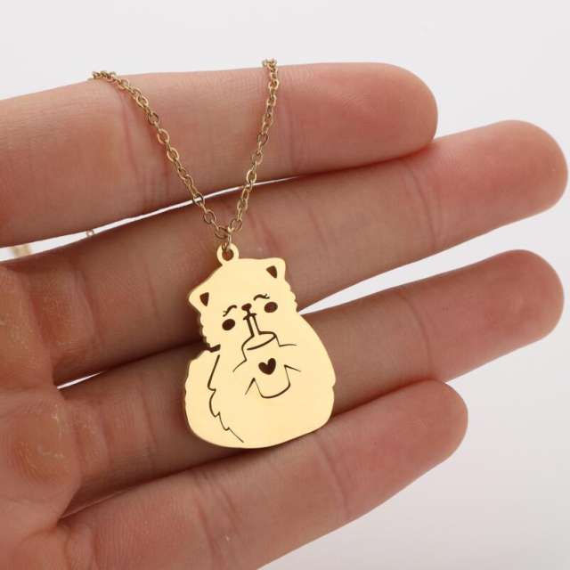 Cartoon animal hollow out pendant stainless steel necklace