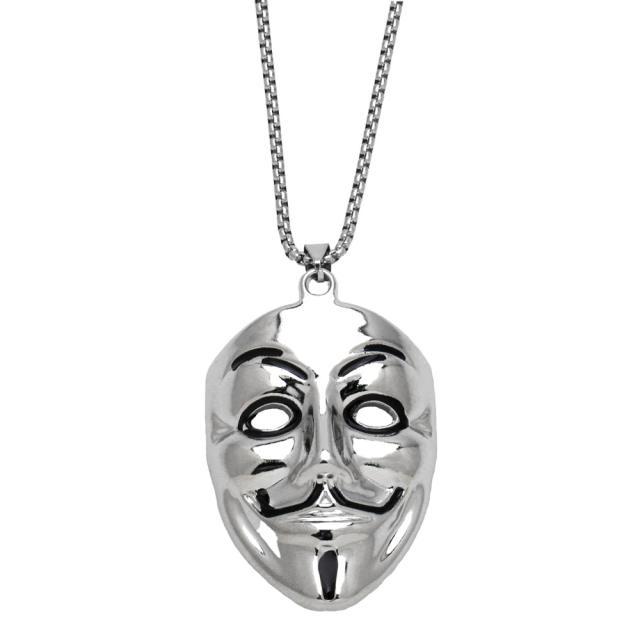 Hiphop silver color mask alloy pendant stainless steel chain necklace for men