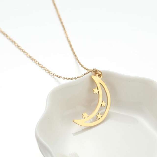 Dainty summer sun moon hollow out stainless steel necklace