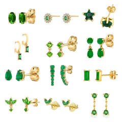 Elegant emerald cubic zircon 925 needle cartilage earrings