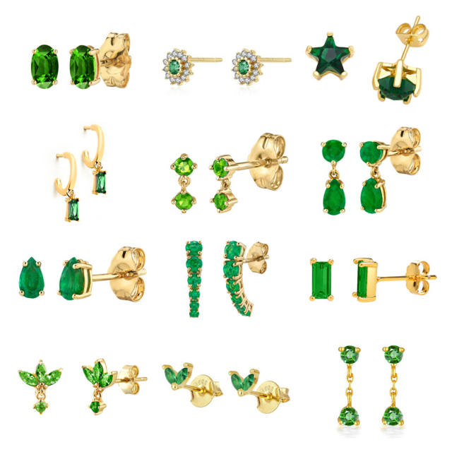 Elegant emerald cubic zircon 925 needle cartilage earrings