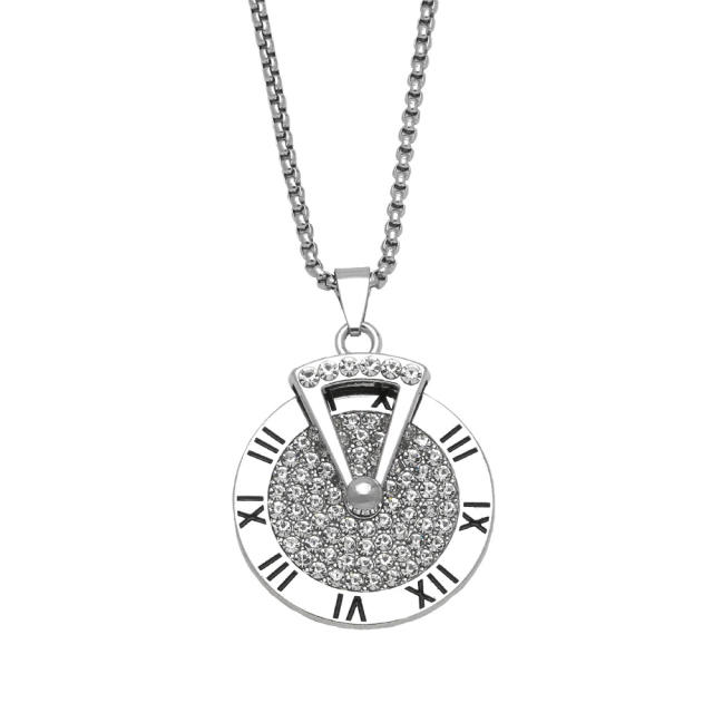 Hiphop diamond round piece alloy pendant stainless steel chain necklace