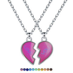 Best friends matching color changing heart stainless steel chain necklace