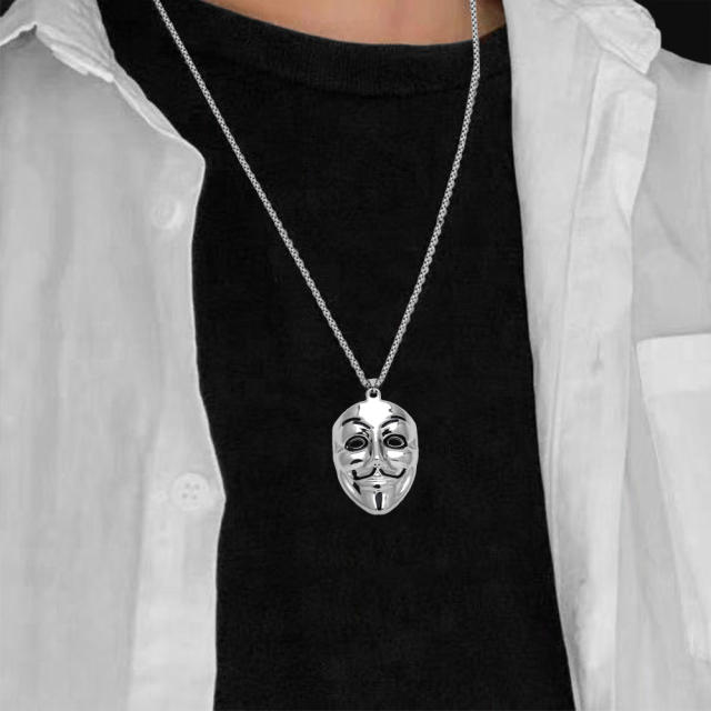 Hiphop silver color mask alloy pendant stainless steel chain necklace for men