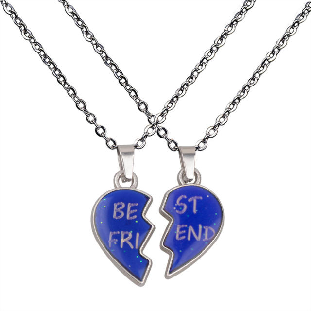 Best friends matching color changing heart stainless steel chain necklace