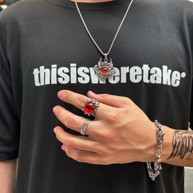 Hiphop colorful evil eye pendant stainless steel chain necklace for men