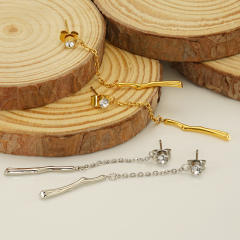 INS bamboo pendant stainless steel earrings