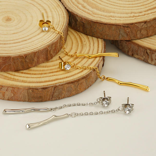 INS bamboo pendant stainless steel earrings