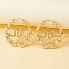 Personality gold color diamond snake alloy bamboo earrings