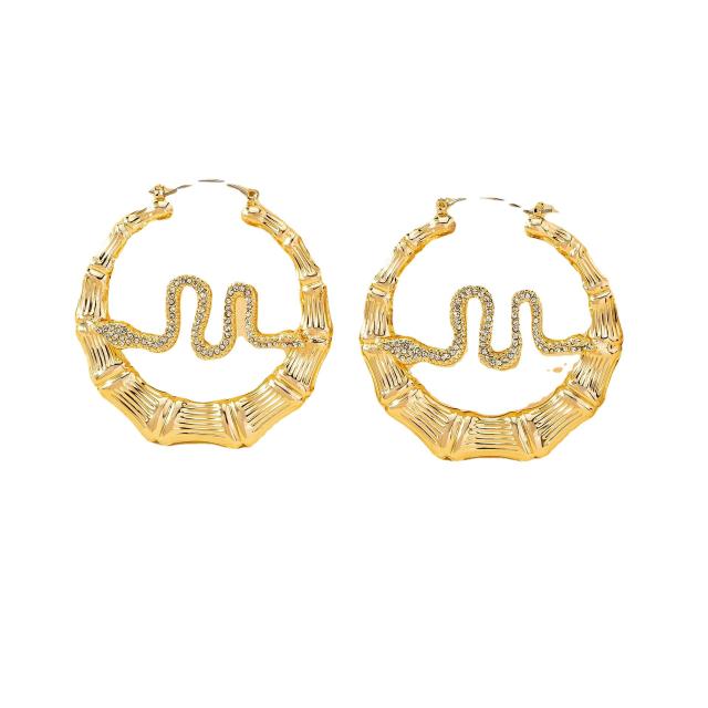 Personality gold color diamond snake alloy bamboo earrings