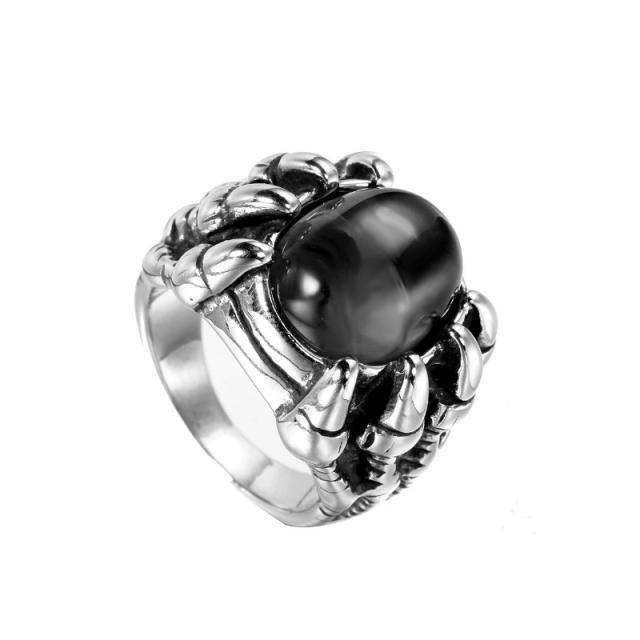 Punk trend red color bead stainless steel rings