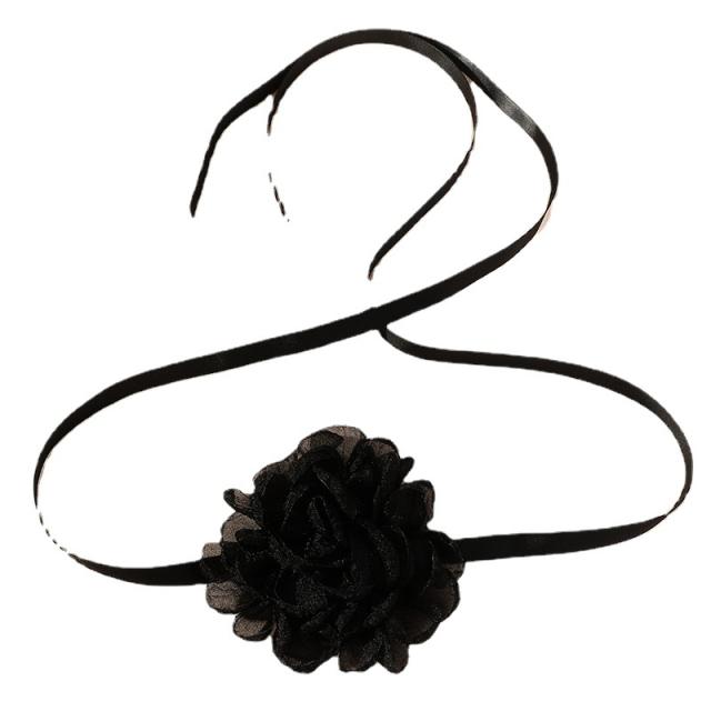 Vintage colorful fabric flower black choker