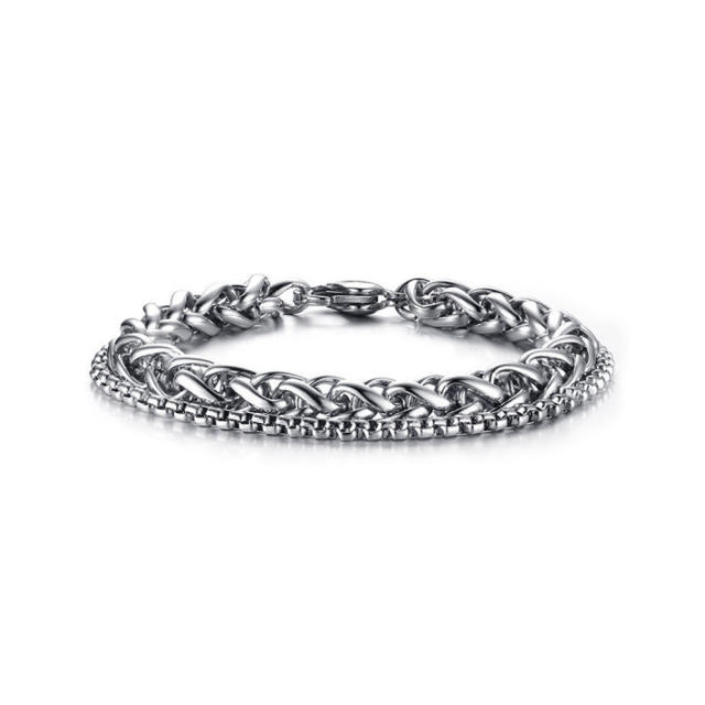Vintage silver color cuban chain bead stainless steel bracelet