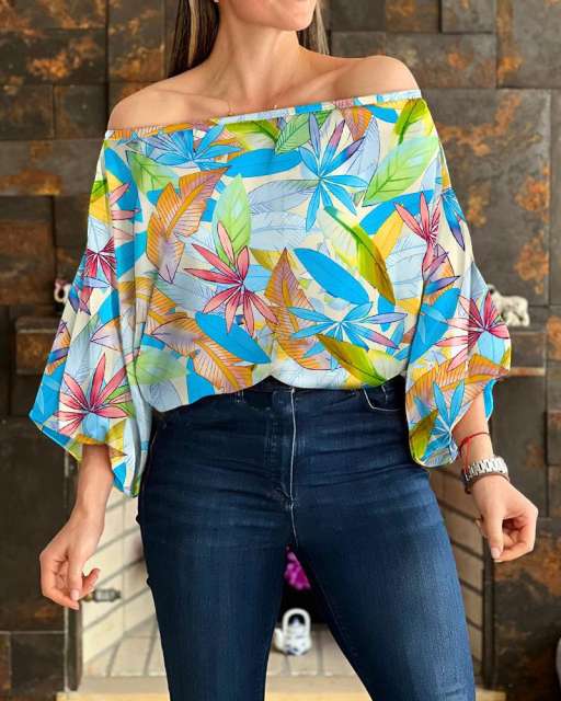 Amazon hot sale color pattern off shoulder women tops