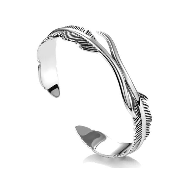 925 steling silver leaf design cuff bangle for men