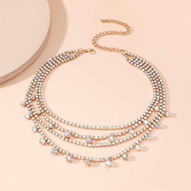 Delicate pave setting cubic zircon layer choker