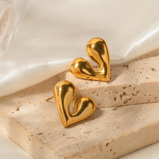 18KG chunky heart stainless steel earrings
