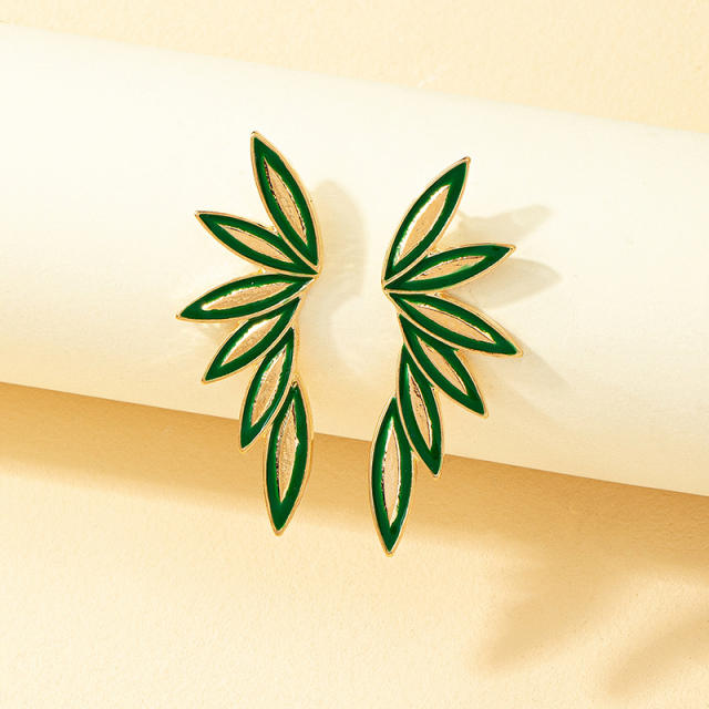 Beach trend color enamel leaf design alloy studs earrings