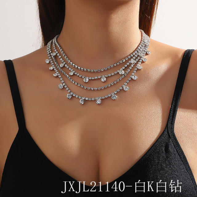 Delicate pave setting cubic zircon layer choker