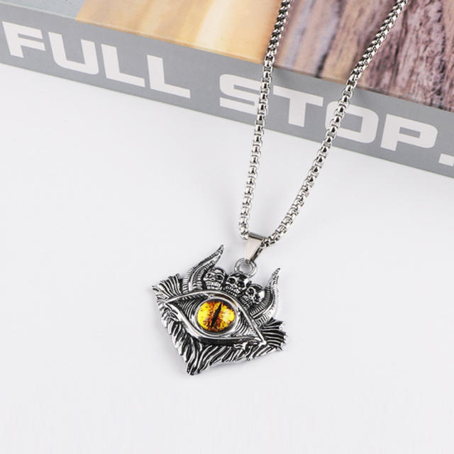 Hiphop colorful evil eye pendant stainless steel chain necklace for men