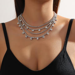 Delicate pave setting cubic zircon layer choker