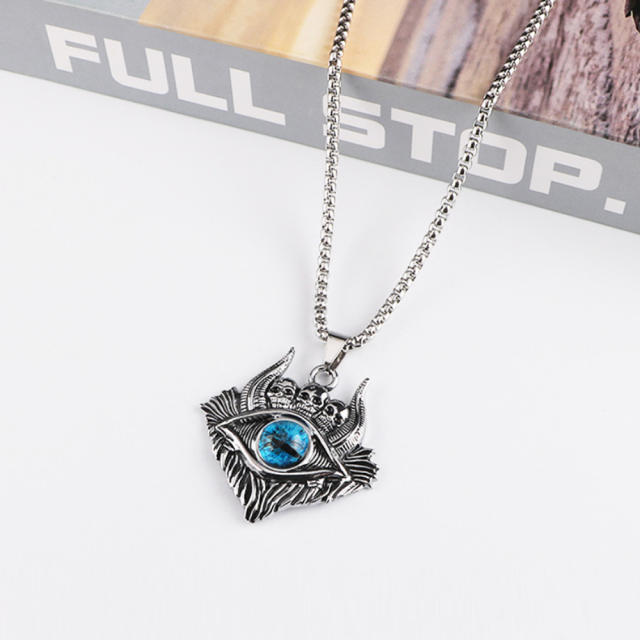 Hiphop colorful evil eye pendant stainless steel chain necklace for men