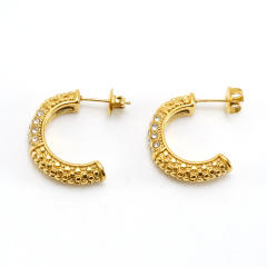 18KG rhinestone pearl bead stainless steel open hoop earrings