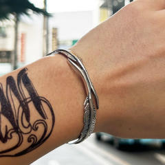 925 steling silver leaf design cuff bangle for men