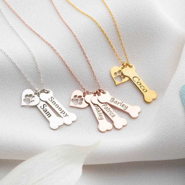 Pet lovers custom engrave name stainless steel necklace