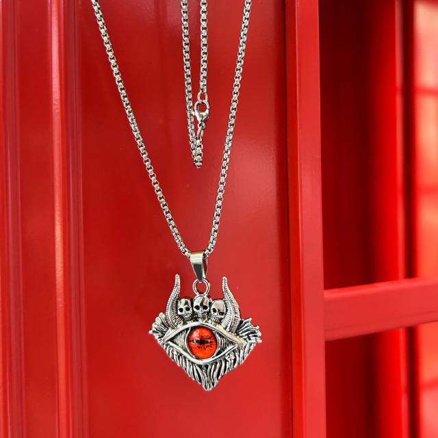 Hiphop colorful evil eye pendant stainless steel chain necklace for men