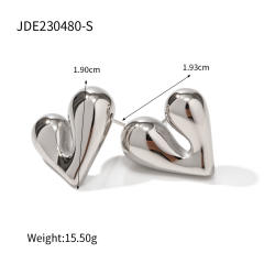 18KG chunky heart stainless steel earrings